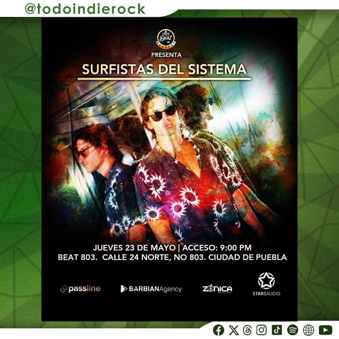 todoindierock's tweet photo. Esta noche regresa @surfistasdelsis a la capital poblana 🎤👇🏻

🎫 Últimas entradas en @PasslineMexico 
🔗 https://t.co/zhHYBCvNRb
📌 Gracias a @BarbianAgency | @beatpueblamx 

#TodoIndieRock https://t.co/i8UYHDXSIX