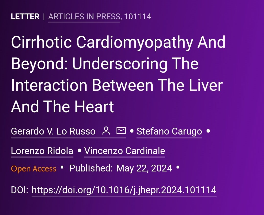 🟪NEW Article in press❕ Cirrhotic Cardiomyopathy And Beyond: Underscoring The Interaction Between The Liver And The Heart 🔓#OpenAccess at 👉 jhep-reports.eu/article/S2589-… #CirrhoticCardiomyopathy #LiverTwitter