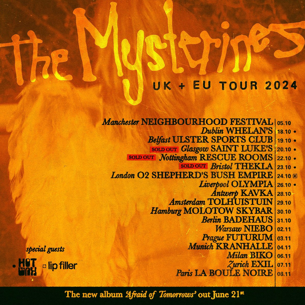 We are happy to announce that @hotwaxbandd and @LipFillertv are going to join us on our UK tour 2024 ! Get your tickets here: themysterines.com 🏴󠁧󠁢󠁥󠁮󠁧󠁿🏴󠁧󠁢󠁳󠁣󠁴󠁿🇮🇪