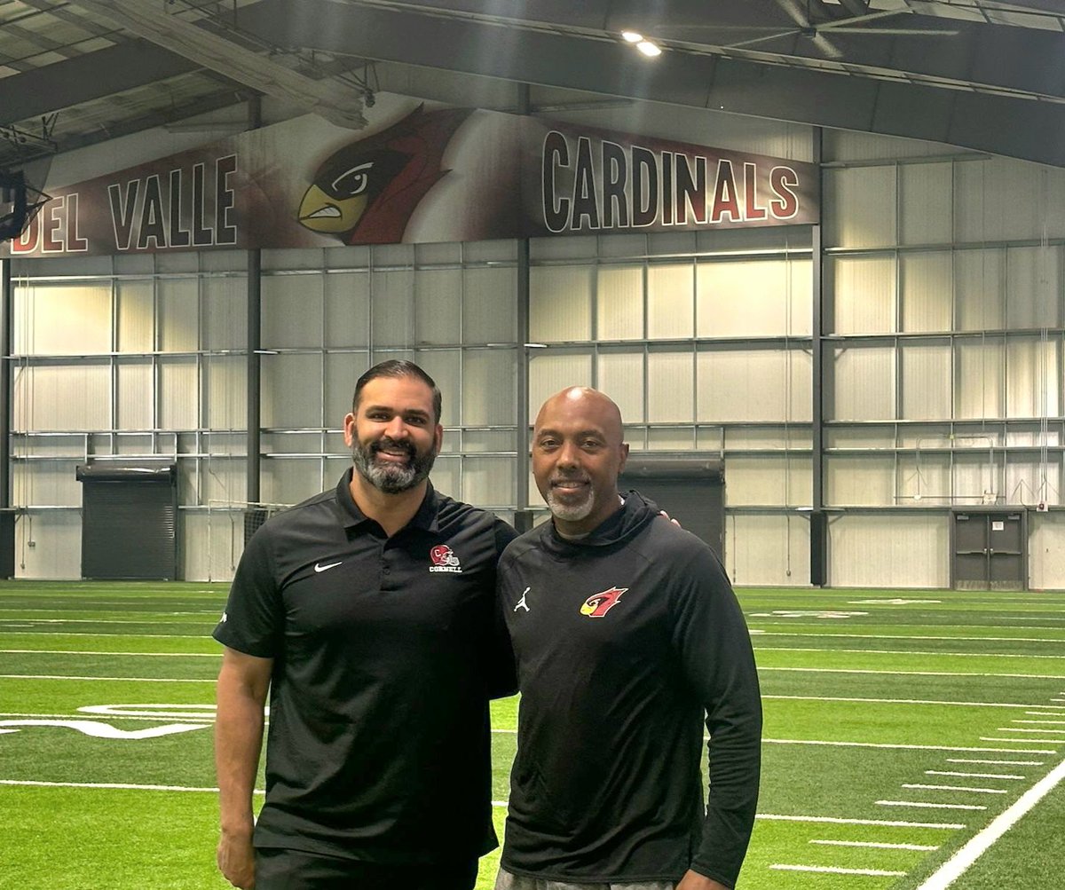 Great having @CoachBhakta @BigRed_Football 🏈📚in the building this morning to check out our student-athletes @DVCardinalsFB❗️ Appreciate your interest in our guys! #YellCornell #RecruitDV🔴