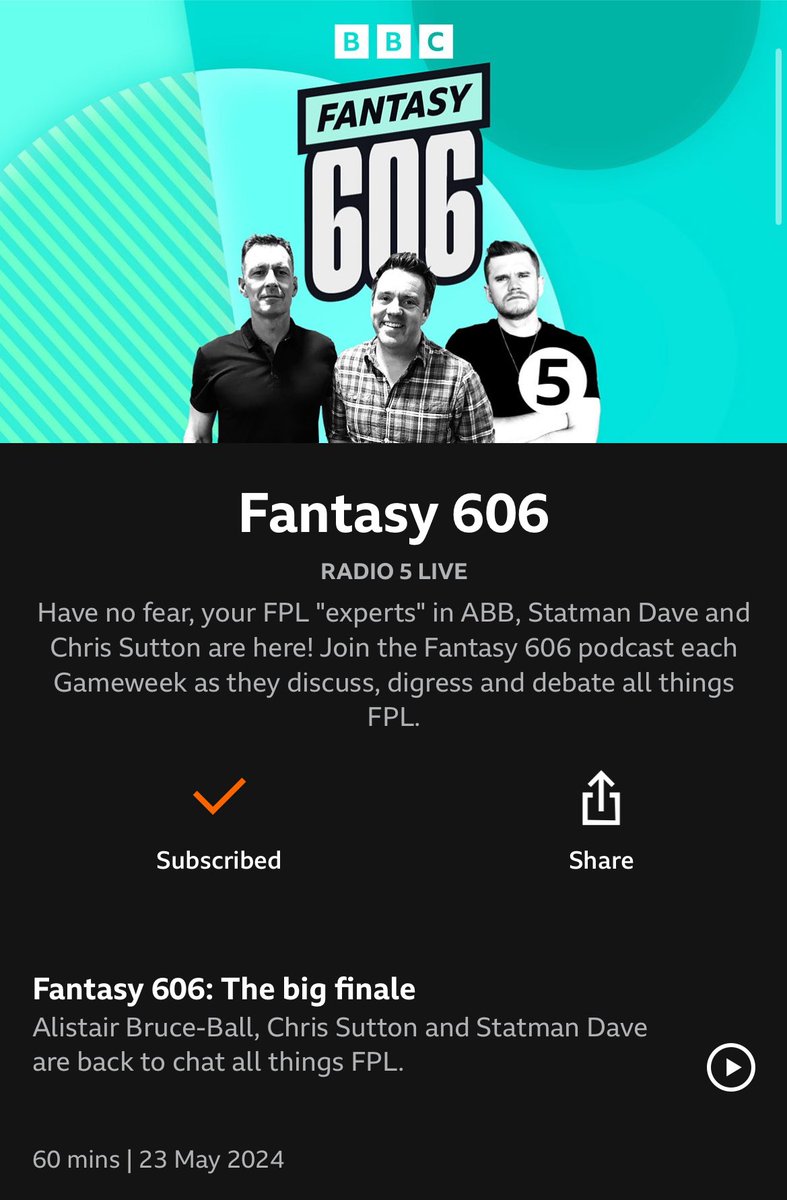 Another series of Fantasy 606 complete! An absolute joy to produce this podcast alongside @Wilki1999! Same again next season? @alibruceball @chris_sutton73 @StatmanDave 🎙️⚽️