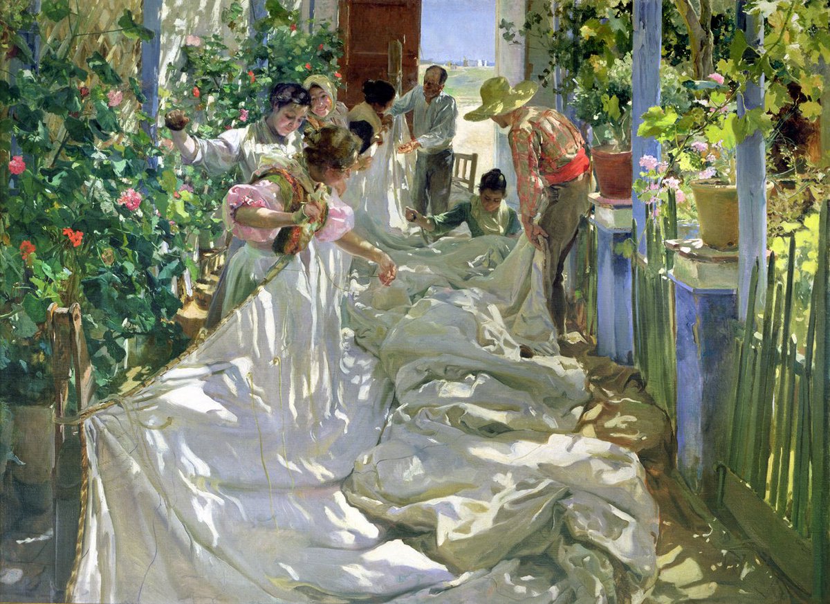 Claudioborlotto's tweet photo. #arts #artlovers #ArteYArt #painting #donneinarte #music Joaquín Sorolla - Mending the Sail 1896 https://t.co/wxCjIAafSV