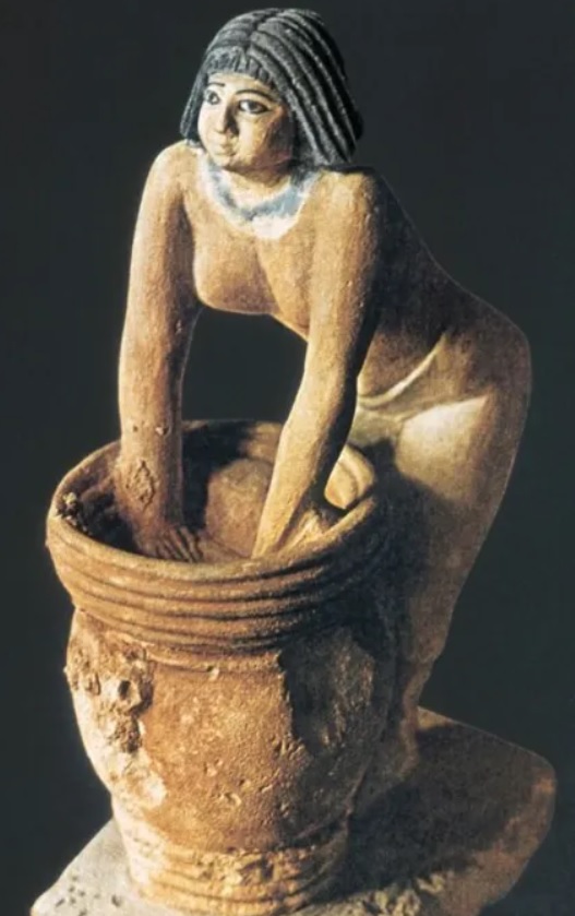 Statuette of a woman brewing beer in Ancient Egypt. 
Old Kingdom, 5th Dynasty, circa 2494-2345 BC.

A beer type known as bouza, based on barley and bread, was consumed in Ancient Egypt for thousands of years.