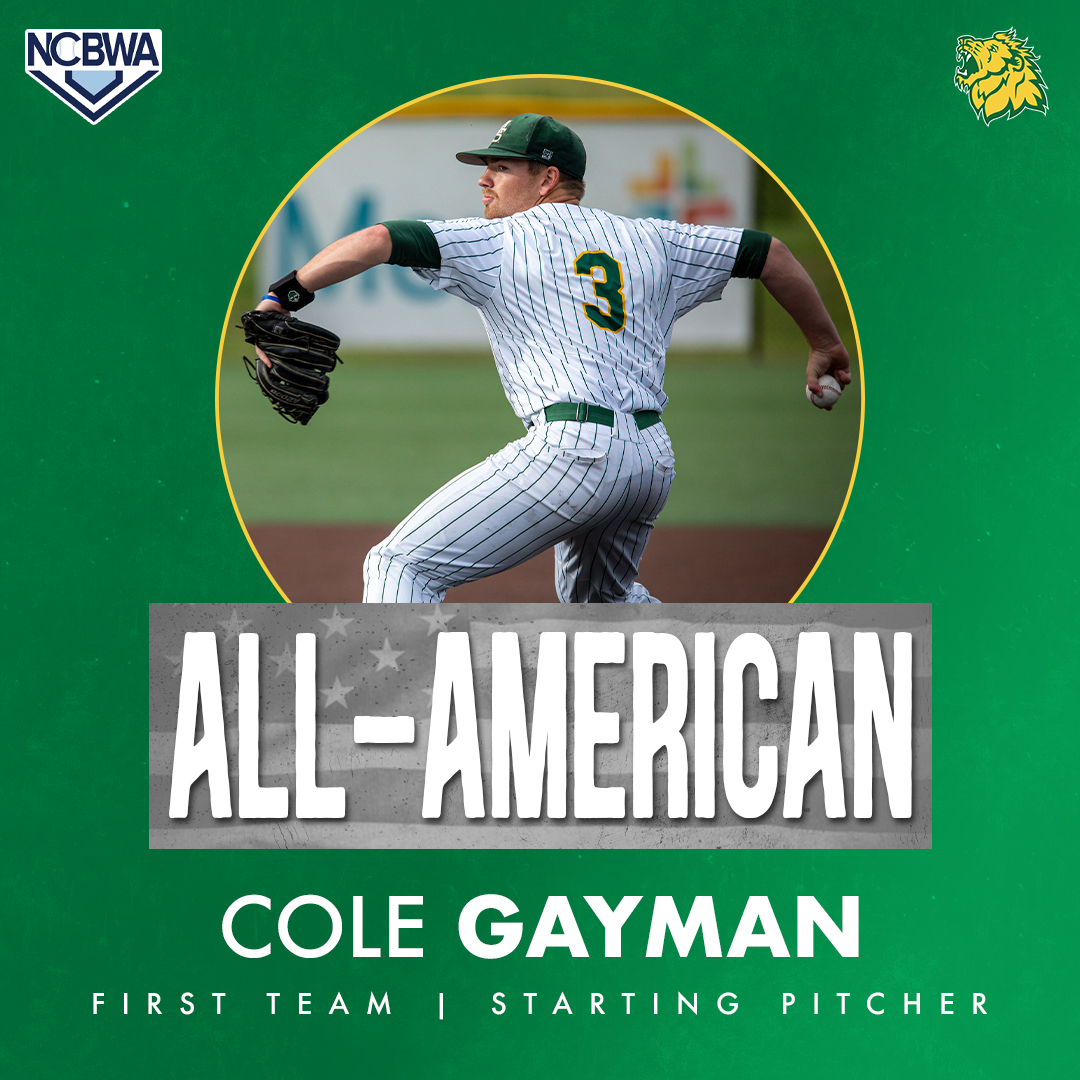 Congratulations to our NCBWA All-American, Cole Gayman!

Gayman was named a first team starting pitcher 🦁