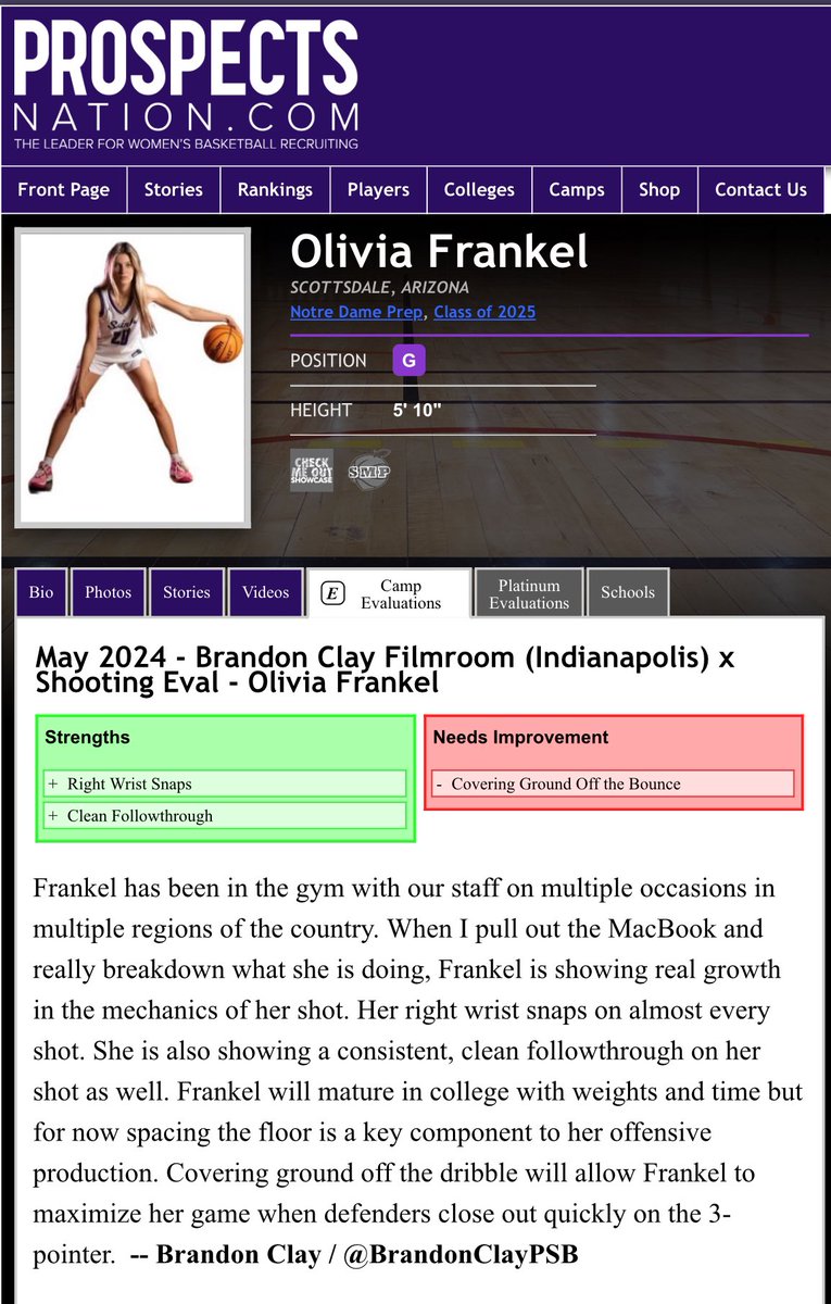 ProspectsNation Filmroom Evals | Powered by @bclayscouting New Eval ‘25 Olivia Frankel (AZ) is showing growth. Whose Eval Is Next @aila_kaibara @KahliaGonzales @sennasmith2025 @PeytonSchiltz @brooke_bball25 GET YOUR 🎥 EVAL FROM ME ⬇️ prospectsnation.com/prospectsnatio… #BClayConsulting