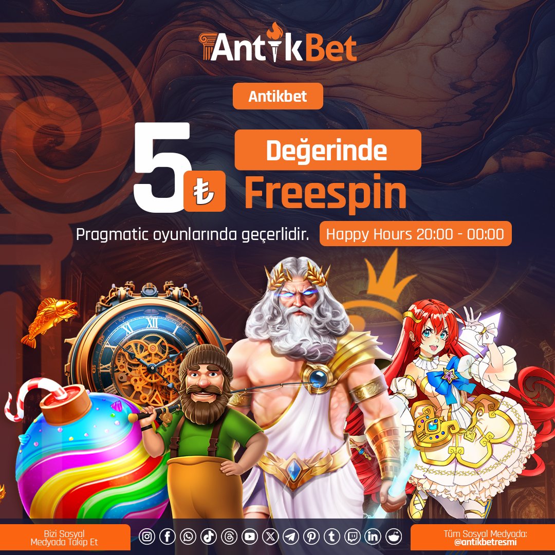 ☀️#Antikbet'te 5️⃣ TL Değerinde #Freespin ⏰20:00 ile 23:59 #HappyHours Freespin Zamanı ❗️ 💸100₺ ile 999₺ arası yatırımlar için 25 Freespin❗️ 💶1000₺ ile 4999₺ için 50 #Freespin❗️ 💰5000₺ ve üzeri yatırımlar için 100 Freespin❗️ 🚀#Bonus AL: antikbetortaklik.com/r/Antikbet #bet