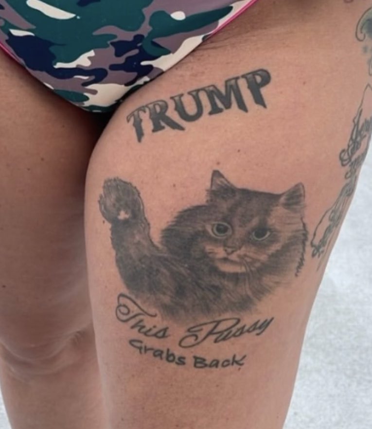This person pulled down her pants at the New Jersey Trump rally to show off her Trump pussy grabbing themed tattoo