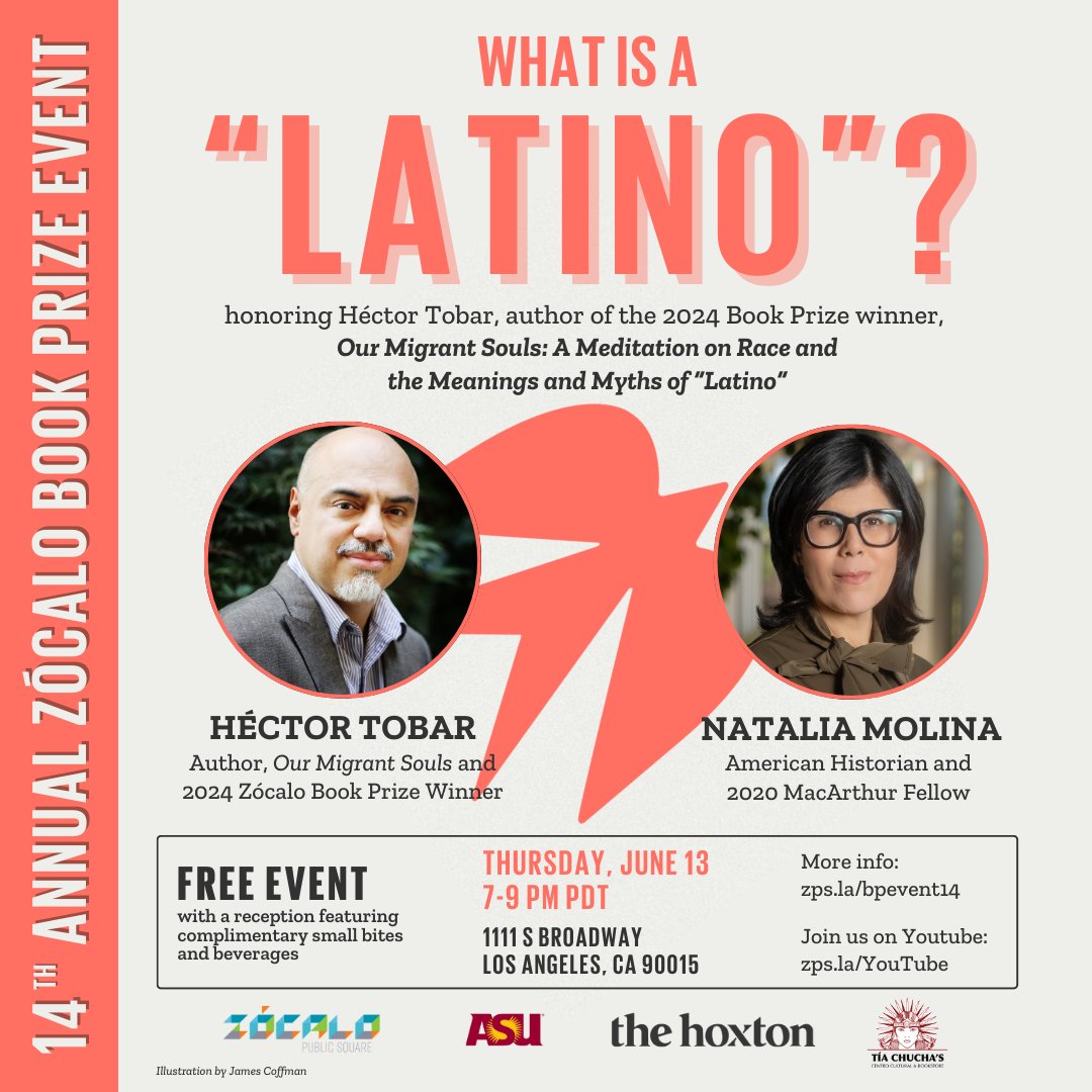 Natalia_Molina (@prof_nataliam) on Twitter photo Congratulations to <a href="/TobarWriter/">Hector Tobar</a> on the well-deserved <a href="/ThePublicSquare/">Zócalo Public Square</a> Book Prize🏆 I'll be joining Héctor next month for a deep dive into "Our Migrant Souls" and the Latino experience -- hope to see you there!
You can register for this free event here: zps.la/bpevent14 Congratulations to <a href="/TobarWriter/">Hector Tobar</a> on the well-deserved <a href="/ThePublicSquare/">Zócalo Public Square</a> Book Prize🏆 I'll be joining Héctor next month for a deep dive into "Our Migrant Souls" and the Latino experience -- hope to see you there!
You can register for this free event here: zps.la/bpevent14