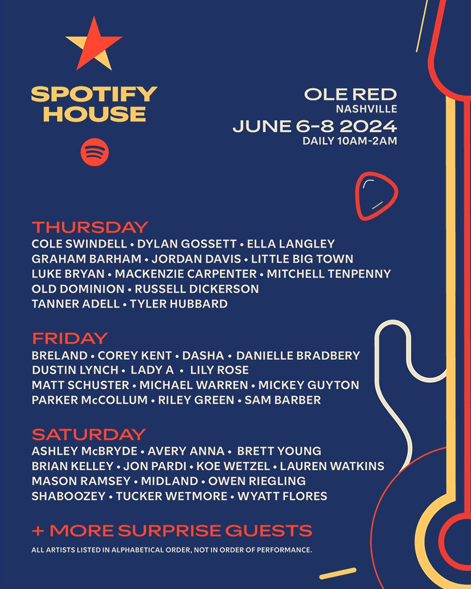 Spotify House is BACK and better than ever to celebrate our fifth year at CMA Fest ❤️ Catch us and your favorite artists taking over Nashville from June 6th-June 8th 🤠at Ole Red🔥🎶