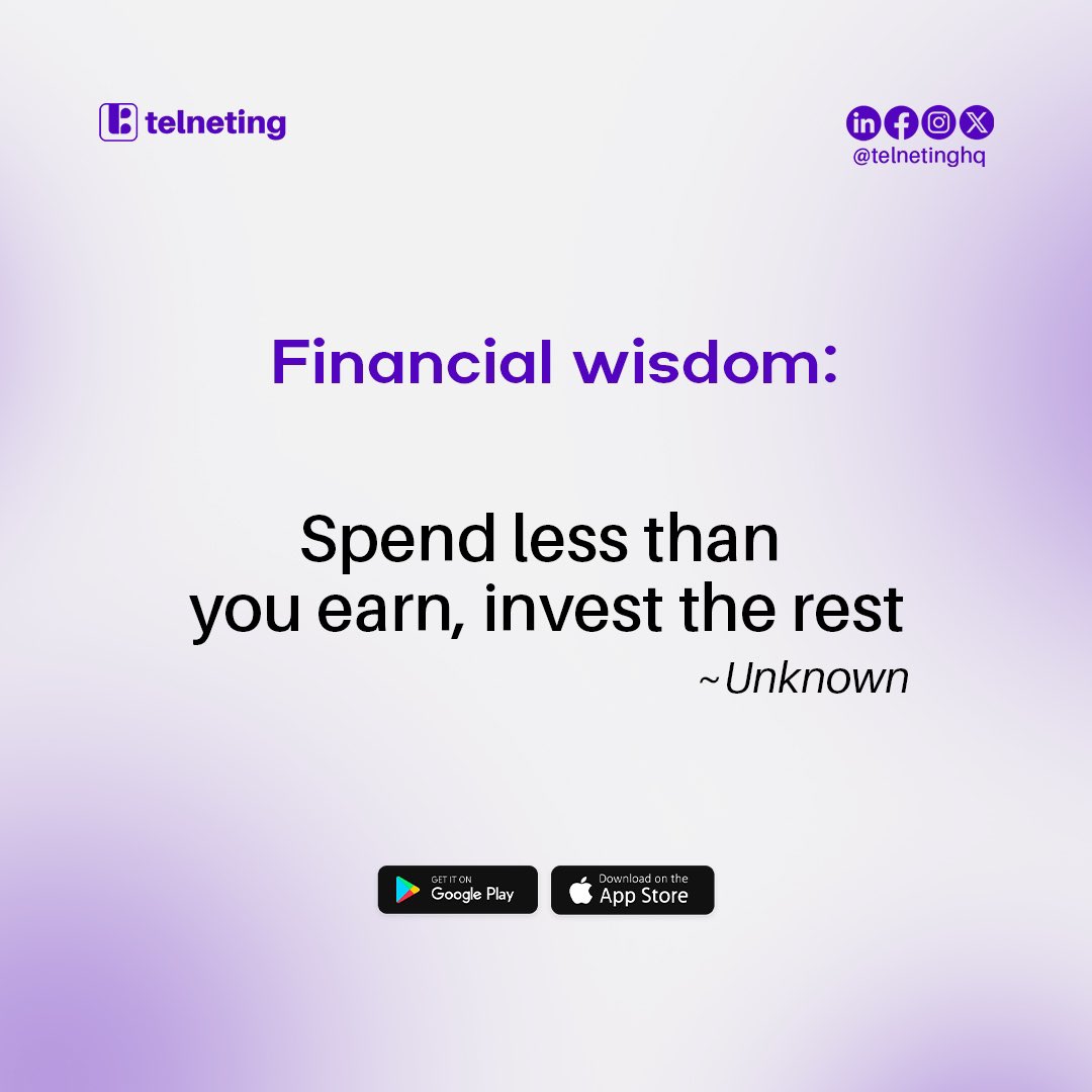 Timeless financial wisdom: 'Spend less than you earn, invest the rest.'💜
.
.
.
.
#telneting #FinancialAdvice #SmartInvesting #tweets #retweet #telneting #viral #mustread