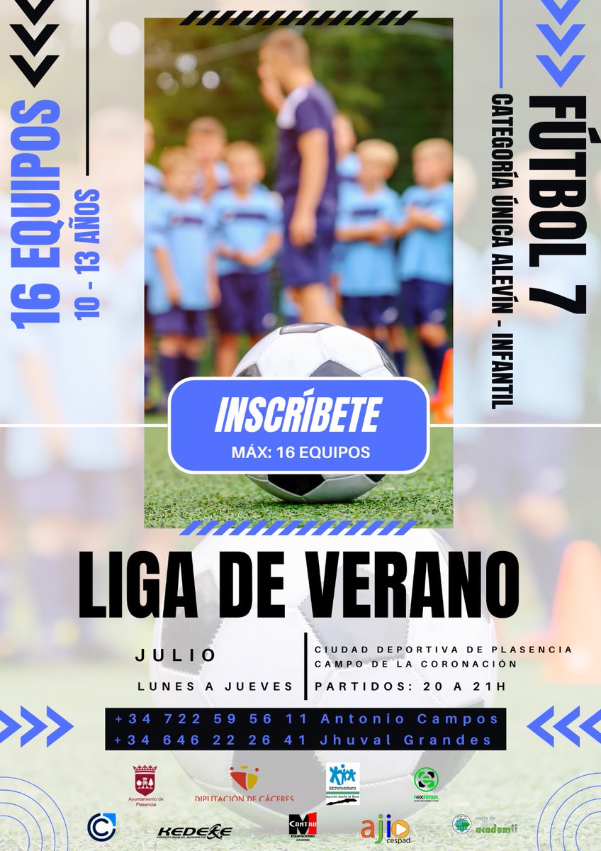 𝗧𝗢𝗥𝗡𝗘𝗢 𝗗𝗘 𝗩𝗘𝗥𝗔𝗡𝗢 💥⚽

👉 Tenemos el placer de anunciar nuestro primer torneo.

😉 Inscripciones abiertas a equipos con jugadores de entre 10 y 13 años (categoría única Alevin - Infantil)

📲 Próximamente más información.