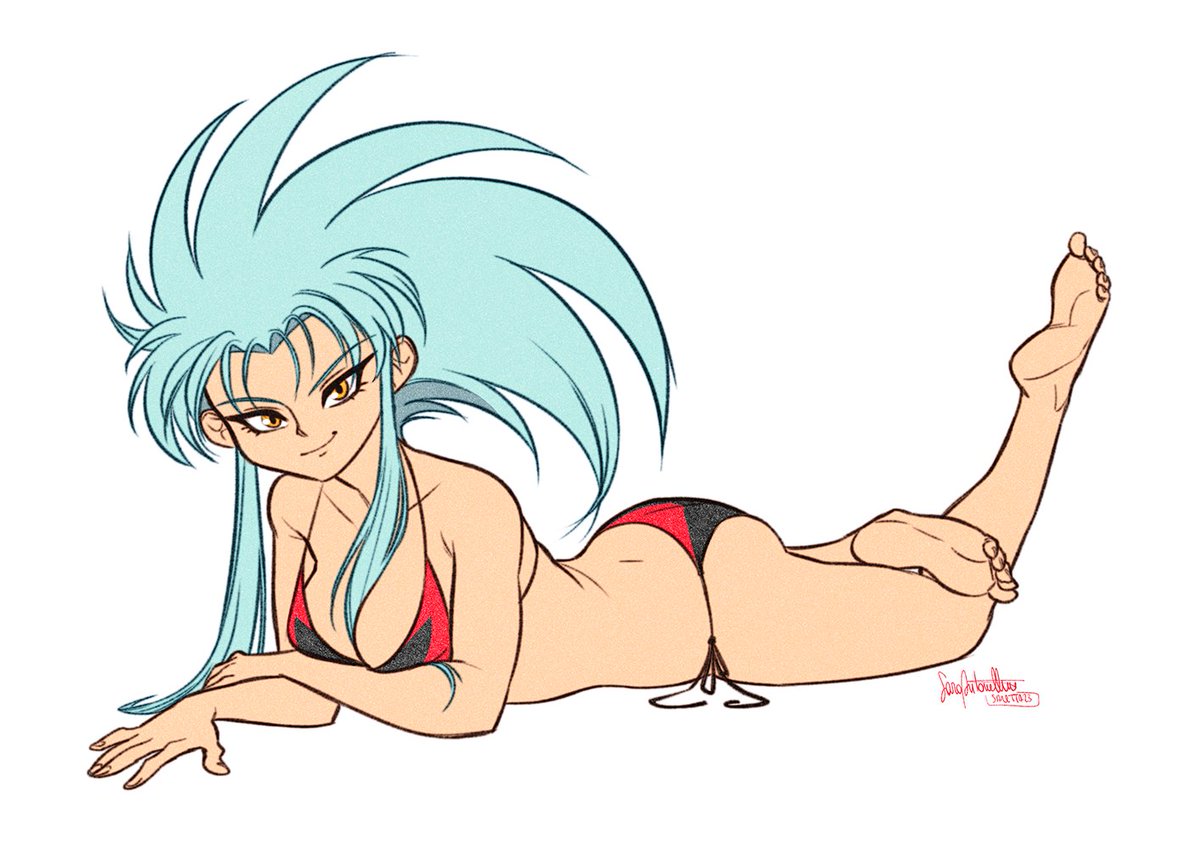 Coloured sketch commission ✏️
 
A sexy Ryoko on the beach? ⛱️ At a swimming pool? 🏊‍♀️ Near a Jacuzzi? 🛀 
WHO KNOWS? Still… she's very beautiful and no one can tell otherwise.

I was happy to draw this pose, I had the chance to learn a thing or two about the human anatomy! 💖