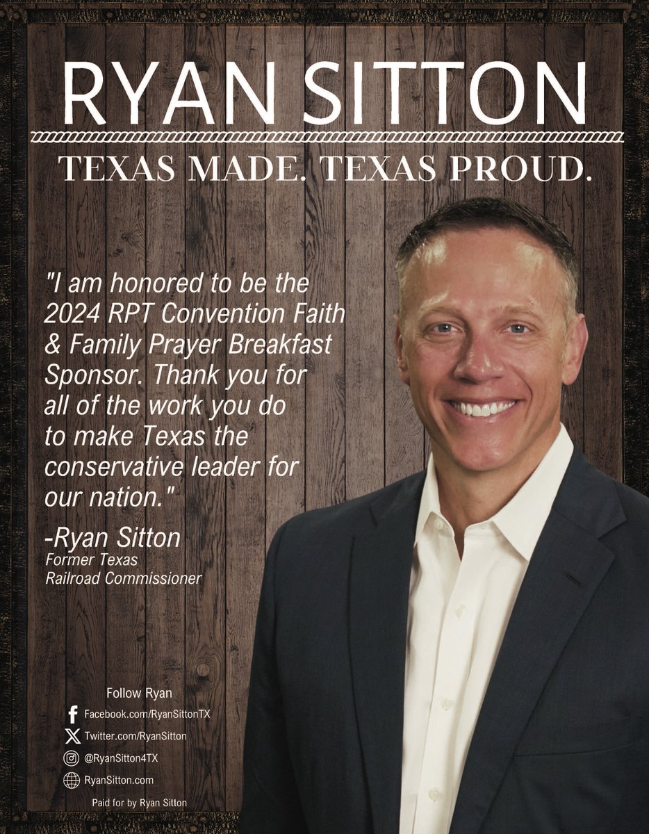I am honored to be the 2024 <a href="/TexasGOP/">Texas GOP</a> Convention Faith &amp; Family Prayer Breakfast Sponsor.

#txgop #DefendTexas #SaveAmerica