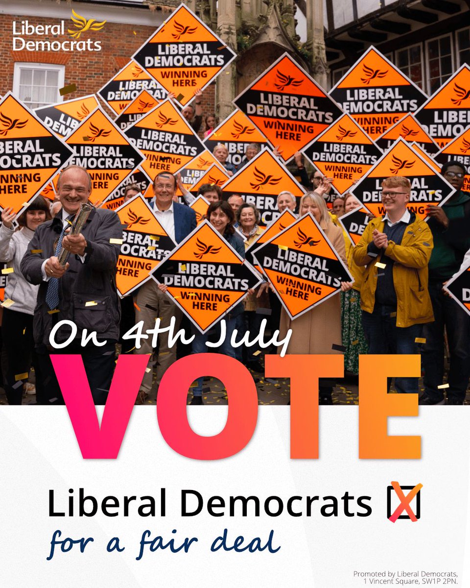 Under the Conservatives, people are struggling more than ever before. Vote Liberal Democrat on 4 July to get the Conservatives out and elect a local champion who will fight for a fair deal for your community.