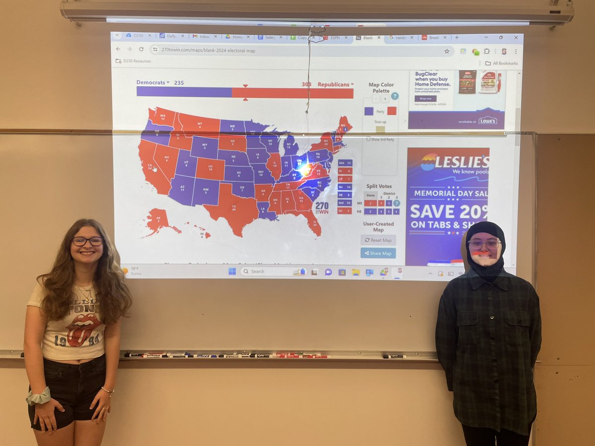 Congrats to Juliet and Mariam for winning the 2024 AP Presidential Election for their class in AP MESH!  303-235 in the Electoral College.  Best of luck in your presidency!