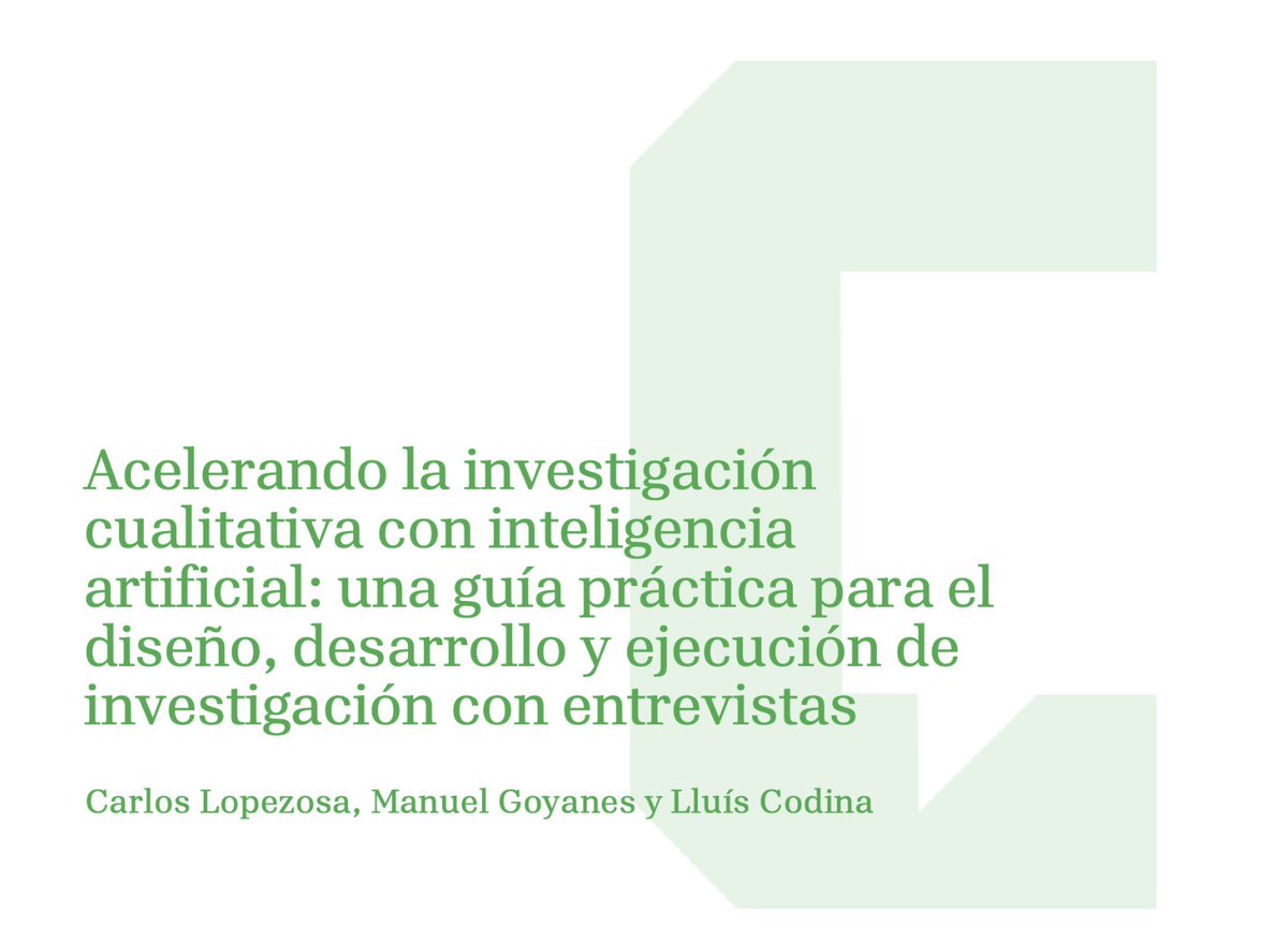 Trabajo realizado junto con @ManuGoyanes y @lcodina: 'Acelerando la investigación cualitativa con inteligencia artificial: una guía práctica para el diseño, desarrollo y ejecución de investigación con entrevistas' 👉researchgate.net/publication/38…