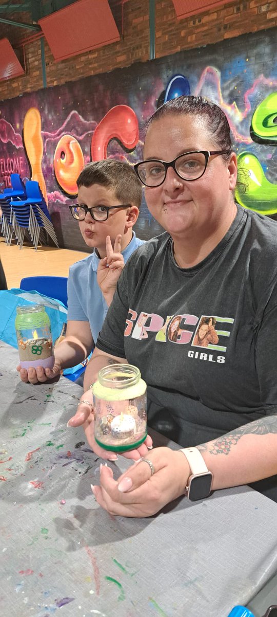 ScottT1910's tweet photo. Lots of amazing interaction with parents and children of St. John's Parent and Child Group painting their glass jars and adding lots of extras to turn them into wonderful lamps. Well done all. 🙂  #ThrivingCommunities #parentandchild @CLD_SAC @WallacetownH @StJohnsPSAyr https://t.co/ToaJlNo1WZ