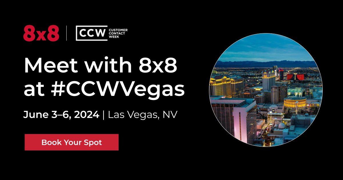 Vegas is calling—Come hit the #CX jackpot! Meet with the 8x8 team at #CCWVegas from June 3-6 and discover how to transform your customer interactions. Stop by booth 756 for exclusive insights and customer stories centered around #CX and the #contactcenter. bit.ly/3QVKjdF
