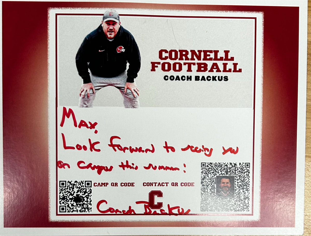 Big thank you to @JaredBackus1 for coming to visit from @BigRed_Football!! I'm excited to get to camp and on campus!
@DanSwanstrom @CoachBhakta
@CoachWellman #YellCornell 🐻