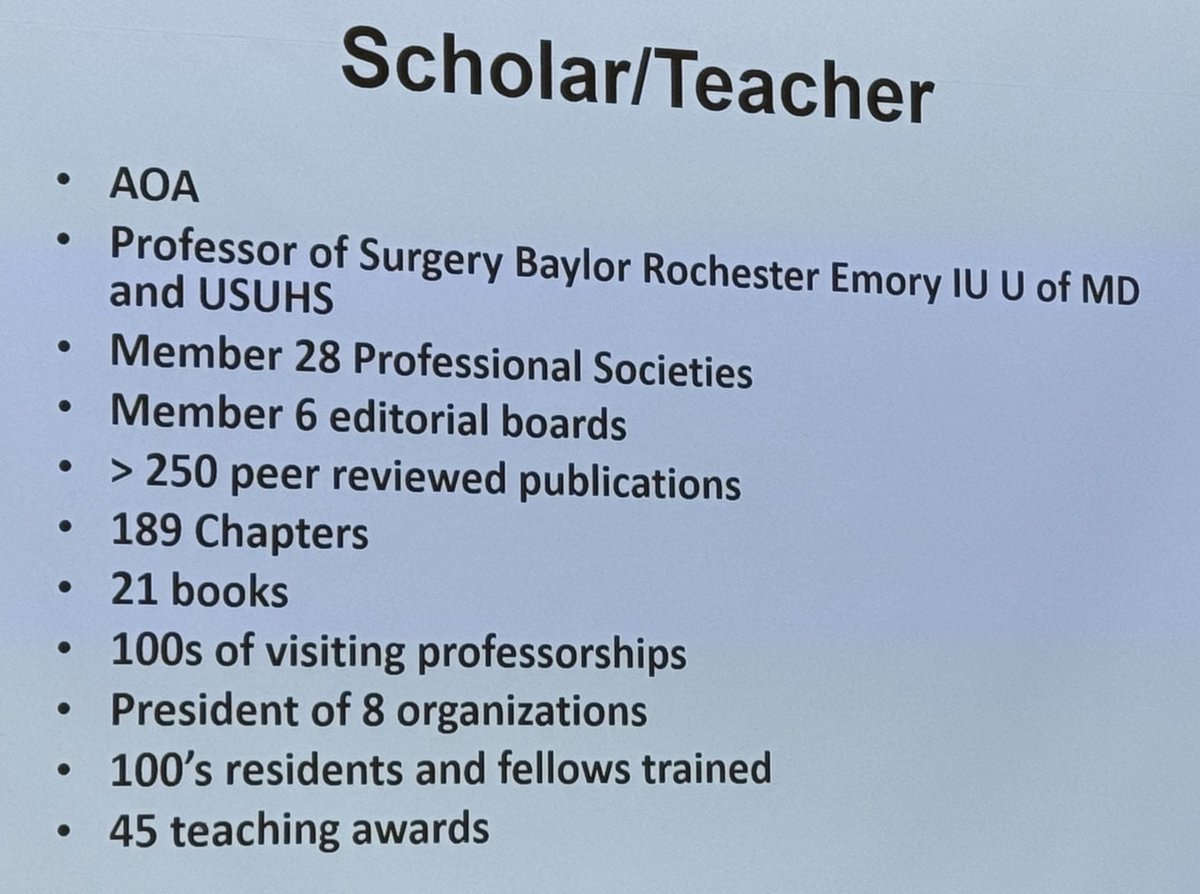 Bill Cioffi telling us about Dr. David Feliciano as a #Surgeon #Scholar #Mentor #Leader #Friend. He lived a life of service. “Always keep learning”