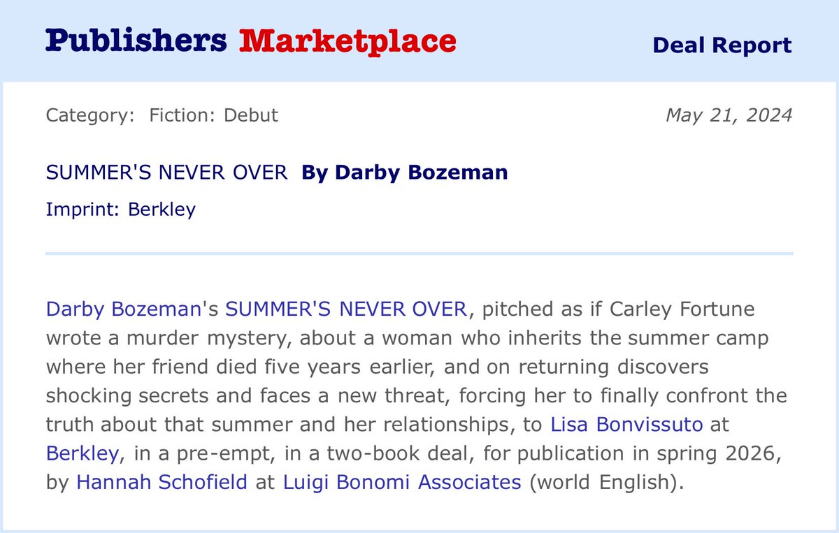 Can’t believe I get to say this, but my DEBUT NOVEL comes out in Spring 2026!!!! I’m so so lucky to get to work with @hannschofield at @LBA_agency and I’m so excited that SUMMER’S NEVER OVER has found a home at Berkley!