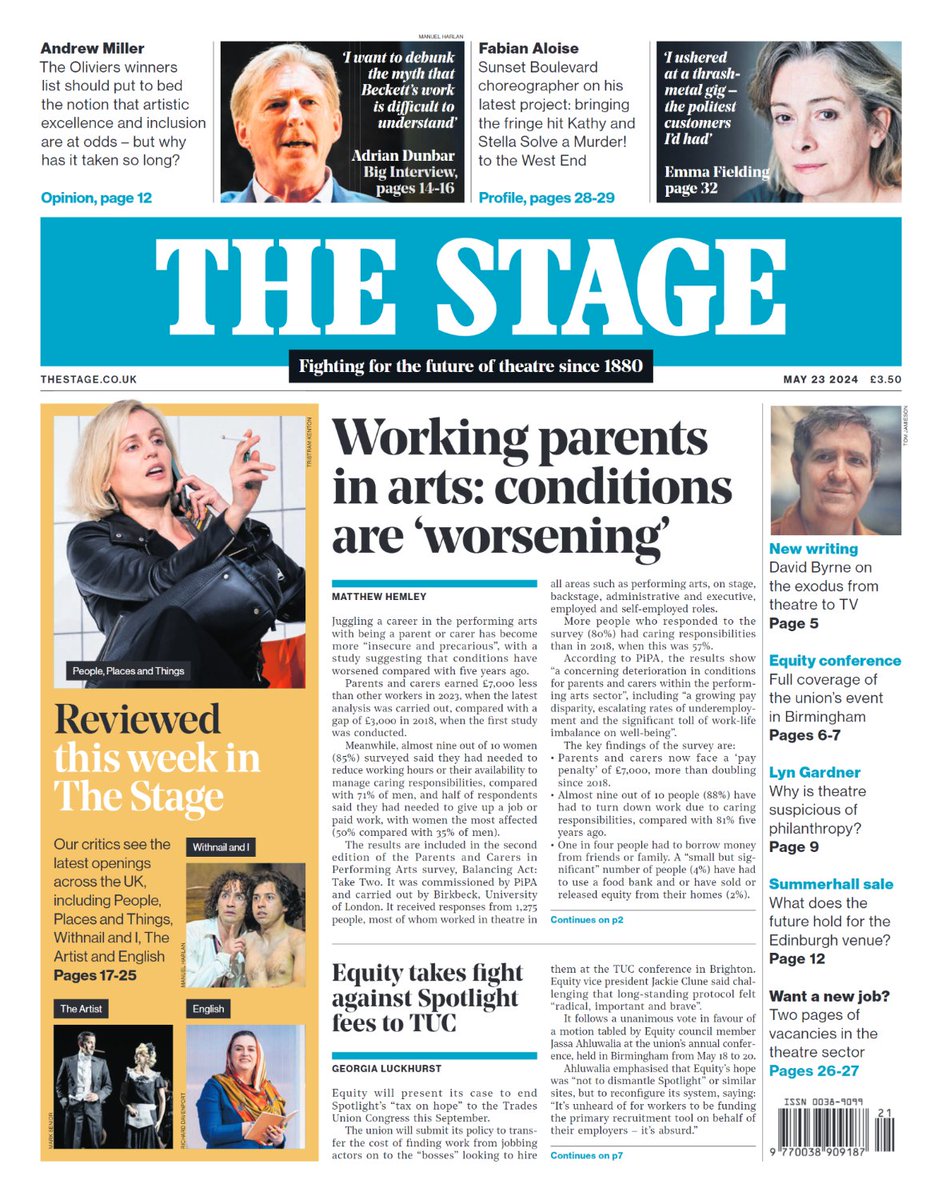 This week's issue of The Stage is now live 🗞️ Read full coverage of Equity's annual conference held in Birmingham last week, our Big Interview with actor Adrian Dunbar and plenty more. 👉 thestage.co.uk/products/the-s…