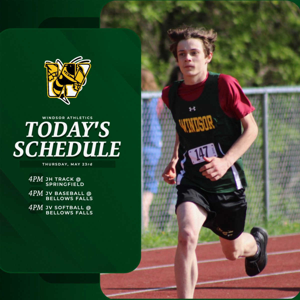 GAMEDAY/MEETDAY: Three events on the schedule today for the Jacks. JH Track & Field heads to Springfield while JV Baseball and JV Softball head to Bellows Falls. All events begin at 4pm. #swarmasone #gojacks