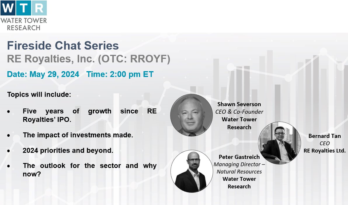 Join @SSeverson_WTR and Peter Gastreich for a fireside chat with @RERoyalties CEO Bernard Tan on Wednesday, May 29th, at 2:00 pm ET.
#royalties #sustainableinvesting #energytransition #watertowerresearch #wtr $RROYF
us06web.zoom.us/webinar/regist…