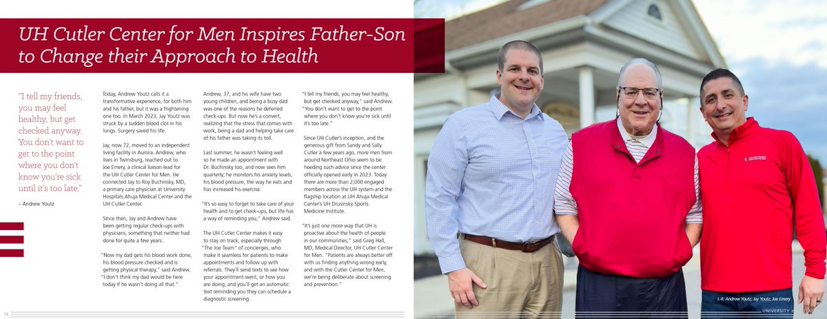 UH Cutler Center for Men &amp; our Patient Liason Lead, Joe Emery, NREMT-P were featured in <a href="/UHhospitals/">University Hospitals</a> 2023 Annual Report. 

Read more about this father-son duo &amp; their journey to health: uhhospitals.org/about-uh/publi…