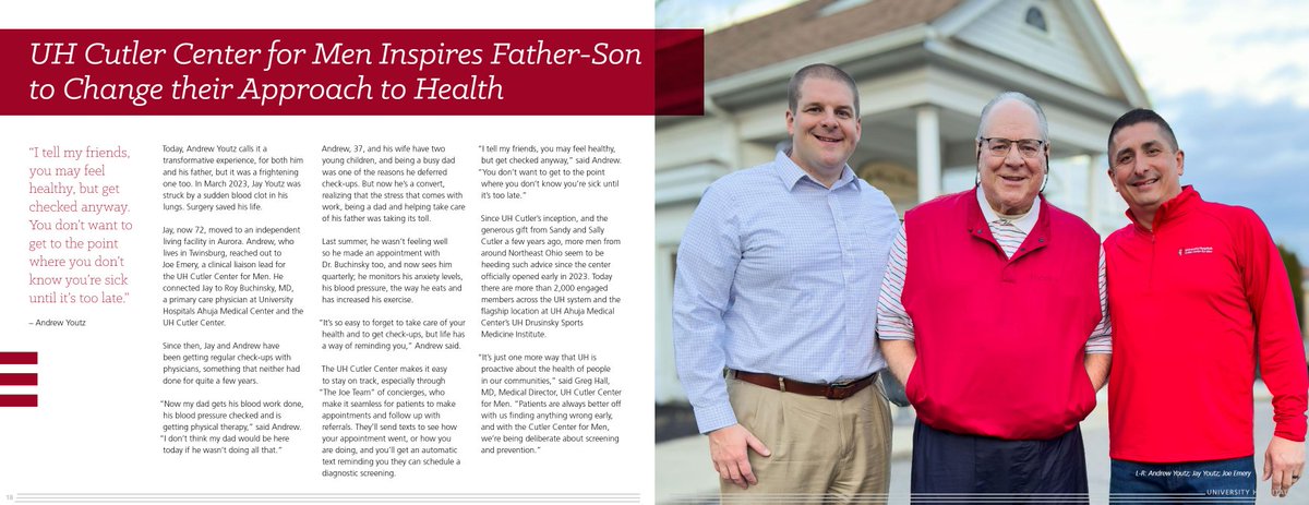 UH Cutler Center for Men & our Patient Liason Lead, Joe Emery, NREMT-P were featured in @UHhospitals 2023 Annual Report. Read more about this father-son duo & their journey to health: uhhospitals.org/about-uh/publi…