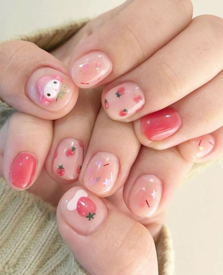my melody strawberry nails