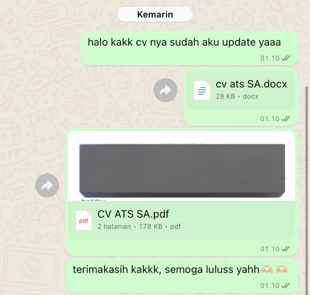 weneverknow_bb's tweet photo. -TESTI JOKI CV MSIB- cepat selesai, payment langsung dikerjain, bisa diskusi dan sesuai req, menyesesuaikan template yang pernah lulus msib✨ bisa wa dlu, mau diskusi bolehya #jokicvmsib #jokicv #jobseeker #zonauang https://t.co/Tf0dtFjJot
