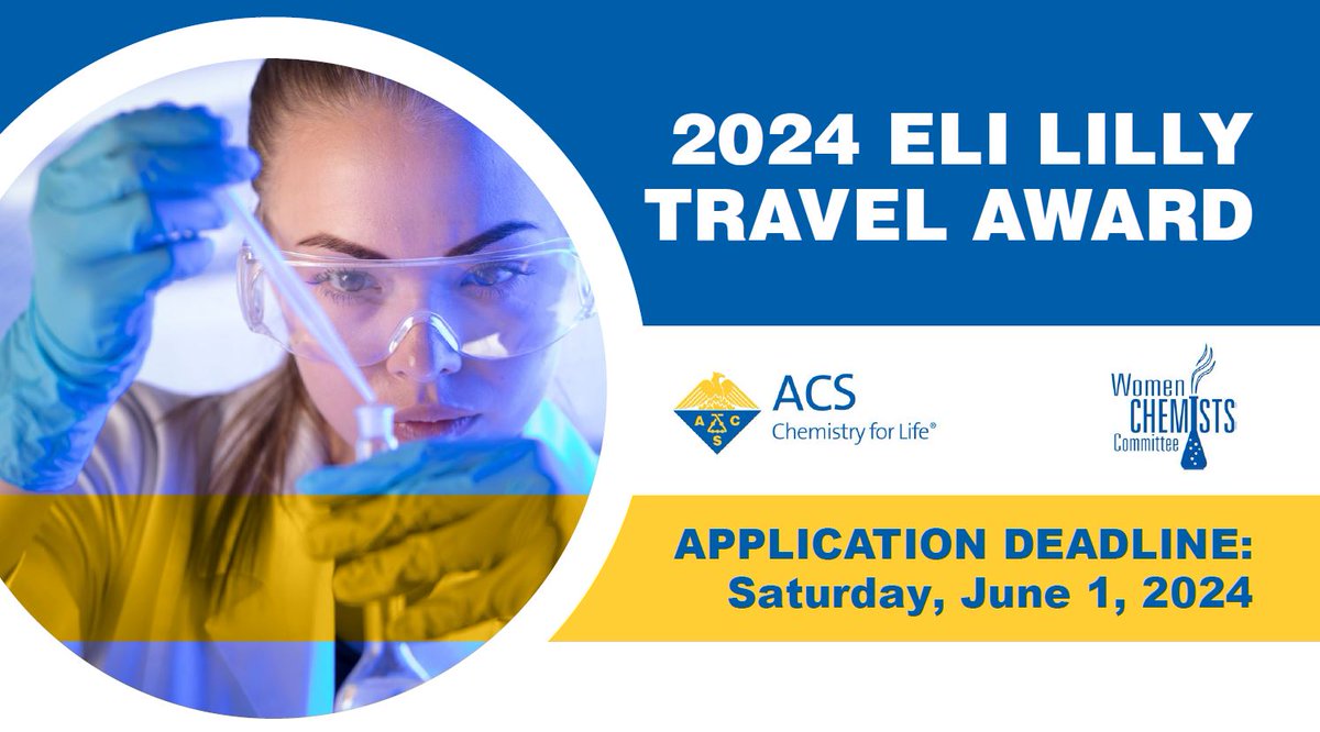 ACSPROF's tweet image. Apply today for the @AcsWcc &amp;amp; @EliLillyandCo
Travel Award which provides funding for #Undergrad, #graduate, &amp;amp; #PostDoc female #chemists to present their #research at #ACSFall2024.
Apply by June 1 brnw.ch/21wK4do #WomeninChem #YoungChemists