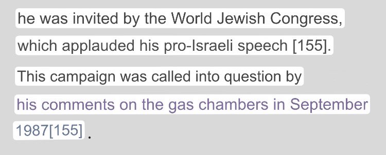 His “comments on the gas chambers” was when he said it was a “minor detail of WW2”