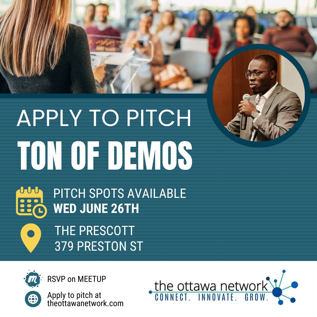 📣 Ottawa entrepreneurs &amp; innovators!
We are now booking pitches for June! If you want to practice your pitch or demo in a safe space and get the word out about your business or product, get in touch!

Apply at theottawanetwork.com 

Tag your network so they don't miss out!