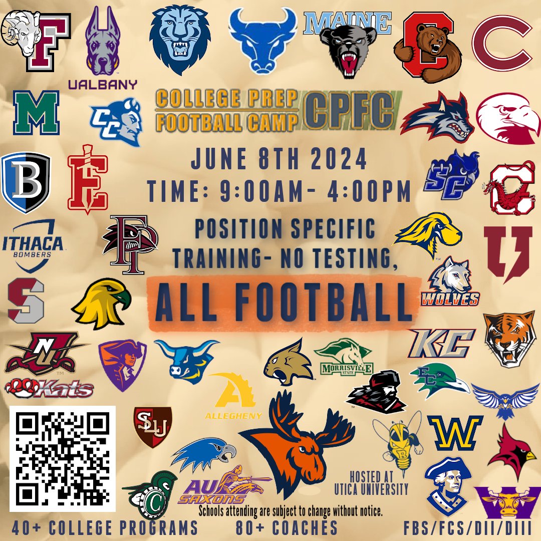CollegePrepFootballCamp (@collegeprepfbc1) on Twitter photo 16 days out for College Prep Football Camp '24. FBS, FCS, D2 & D3 schools all attending. One camp, one location. Create your own opportunity! <a href="/Utica_Football/">Utica Football</a> <a href="/SecVFootball/">Section V Football</a> <a href="/nyshsfca/">NYS High School Football Coaches Association</a> <a href="/stier_coaches/">Southern Tier Football Coaches Association</a> <a href="/section3footbal/">Section 3 Football</a> <a href="/WNY_Football_/">WNYFootballReport</a> <a href="/WNYFootball/">David Fritzman</a> <a href="/lohudsports/">lohud sports</a> <a href="/s2fballreport/">Section 2 Football Report</a> 16 days out for College Prep Football Camp '24. FBS, FCS, D2 & D3 schools all attending. One camp, one location. Create your own opportunity! <a href="/Utica_Football/">Utica Football</a> <a href="/SecVFootball/">Section V Football</a> <a href="/nyshsfca/">NYS High School Football Coaches Association</a> <a href="/stier_coaches/">Southern Tier Football Coaches Association</a> <a href="/section3footbal/">Section 3 Football</a> <a href="/WNY_Football_/">WNYFootballReport</a> <a href="/WNYFootball/">David Fritzman</a> <a href="/lohudsports/">lohud sports</a> <a href="/s2fballreport/">Section 2 Football Report</a>