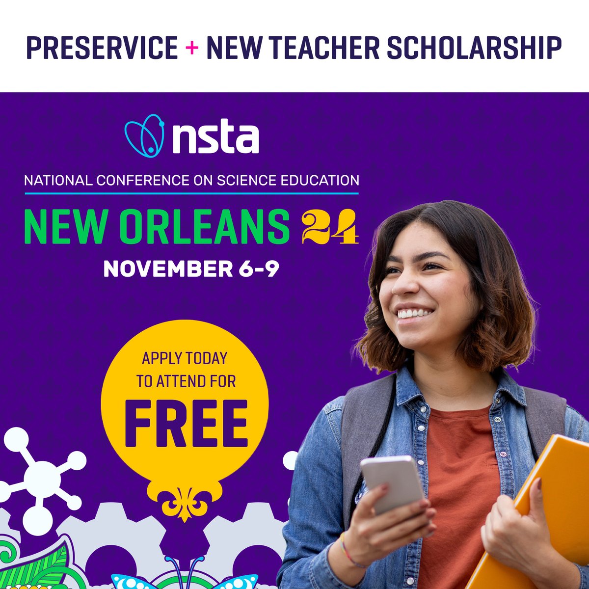 Did you know NSTA is providing a limited number of scholarships to preservice and new teachers to cover the conference registration fee for #NSTAFall24 in New Orleans? It's true! Applications are first come first served through September 13. Apply here: bit.ly/3R04I1c