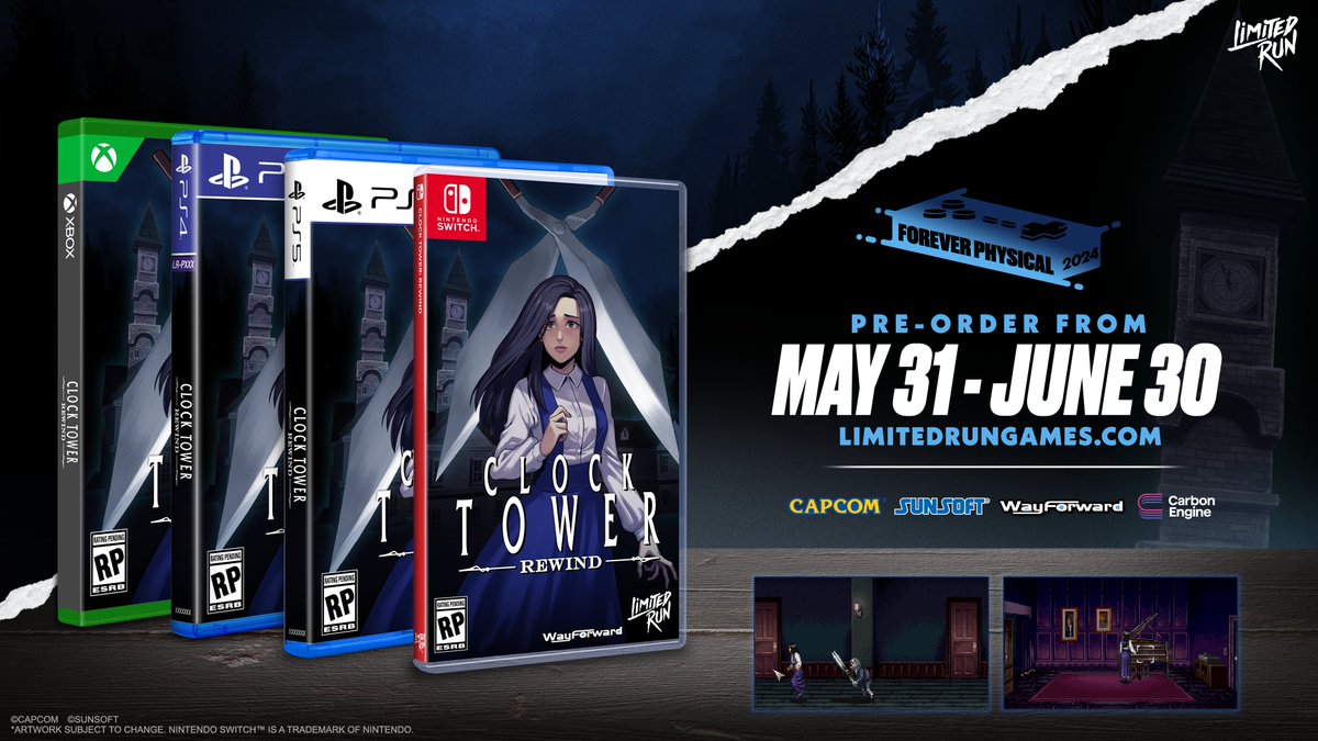 The 16-bit nightmare returns. Survive, hide, and avoid the deadly Scissorman in this legendary horror classic. Pre-orders for the physical release of Clock Tower: Rewind launch on May 31st for Switch, PlayStation, Xbox and PC.