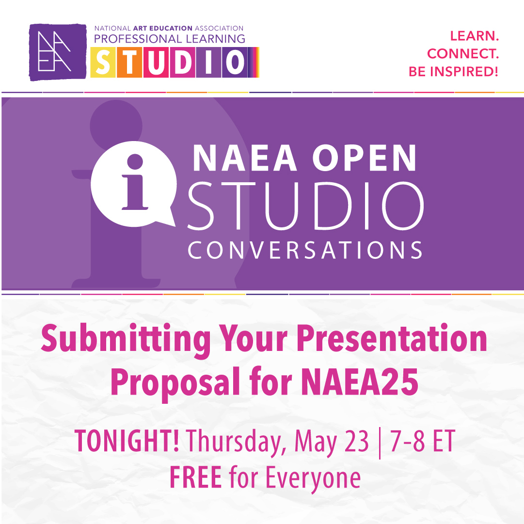 Tonight's Open Studio Conversation will cover the basics of submitting a presentation proposal for the upcoming 2025 NAEA National Convention. Walk through the proposal submission process and learn firsthand what you’ll need to prep your submission! ow.ly/heK150RSOnV