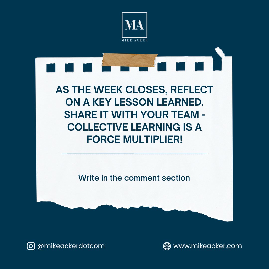 Ending the week with wisdom to share. 🤝 What lessons have you learned? Pass it on and let's grow together! 

#TeamGrowth #LessonsLearned #ForceMultiplier #ReflectAndRise