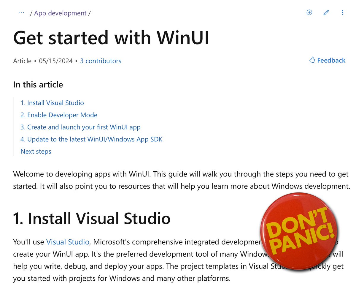 Get started with WinUI! Check out the step-by-step tutorial to writing  Windows apps. Did we miss something? Could it be clearer? Let us know.  https://t.co/Ws8vMQQKAc #MSBuild #DontPanic