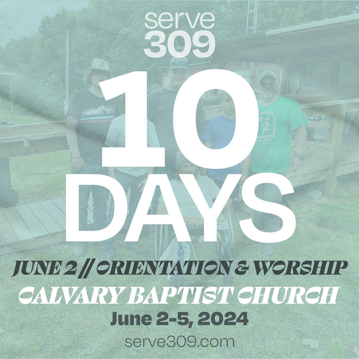 serve_309's tweet photo. We are 10 days away from the kickoff of Serve309!
Who is ready to serve and worship together?
#serve309 https://t.co/VgoNKpLLrV