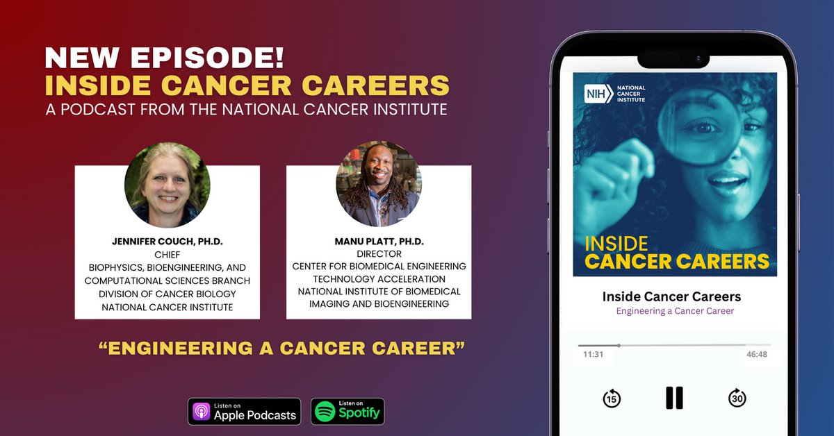 #ICYMI: This episode of Inside Cancer Careers features Dr. Jennifer Couch @NCICancerBio and Dr. Manu Platt @NIBIBgov on the importance of integrating physical sciences, biology, and engineering in research. go.nih.gov/5gWuA6v