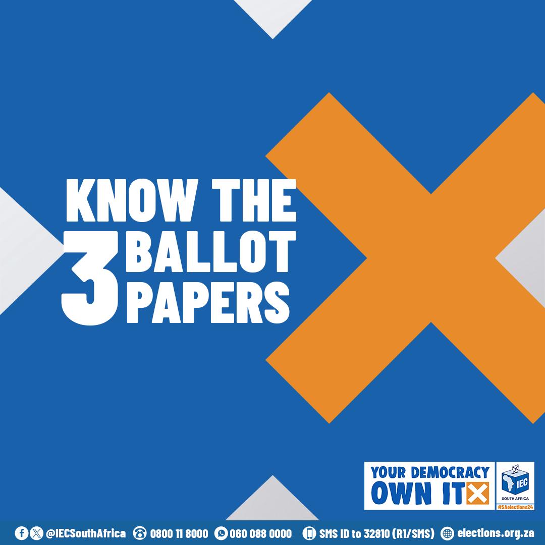 IECSouthAfrica's tweet photo. 🔔Election Day is on 29 May! Voters will receive three ballots: National, Regional, and Provincial. If you're voting outside your registered province, you'll only vote on the National Ballot. Remember to vote where you are registered, one ballot, one✖️it's your democracy, own it!

Visit https://t.co/o24CvvkA45 to learn more and #GetReadyToVote. #SAelections24