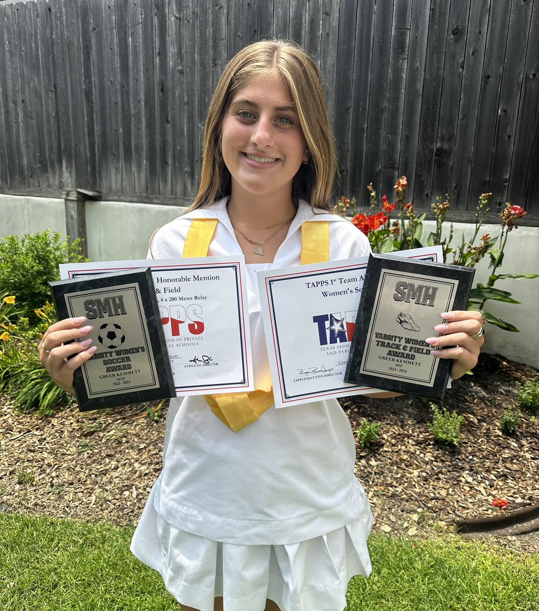 I’m honored to receive the Earl Bill Sportsmanship Award. Thank you <a href="/SMH_Barons/">Saint Mary's Hall Barons</a> coaches &amp; staff.  

I received <a href="/TAPPSbiz/">TAPPS</a> 1st Team All District Soccer &amp; Honorable Mention All District Track. I was named <a href="/SMH_Barons/">Saint Mary's Hall Barons</a> MVP for Women’s Soccer &amp; MIP for Women’s Track.