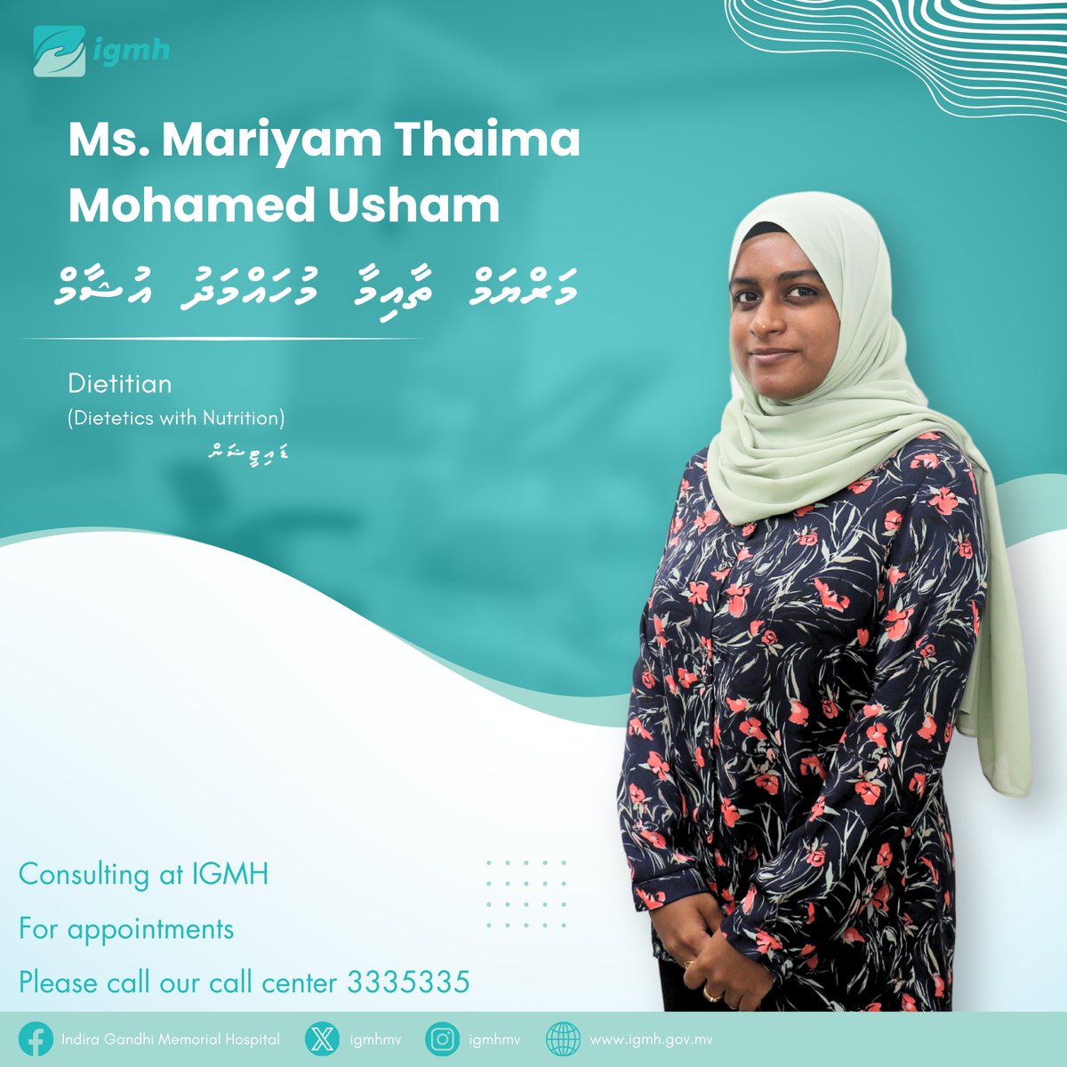 We are delighted to introduce Ms. Mariyam Thaima Mohamed Usham (Dietitian)to our team. Welcome!