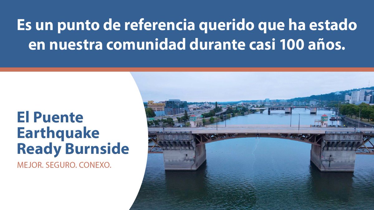 Ahora es el momento de opinar sobre el nuevo Burnside Bridge. ¡Tu voz importa! Estén atentos el próximo mes para la oportunidad de brindar su opinión sobre el futuro del puente en una encuesta en línea. Para obtener información sobre el proyecto, visite: burnsidebridge.org.