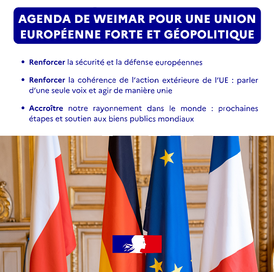 Découvrez les trois grandes priorités de l’Agenda de Weimar pour une Union européenne forte et géopolitique ⬇️ Communiqué conjoint des ministres des Affaires étrangères 🇫🇷🇩🇪🇵🇱 ➡️ fdip.fr/ErmHLnf7