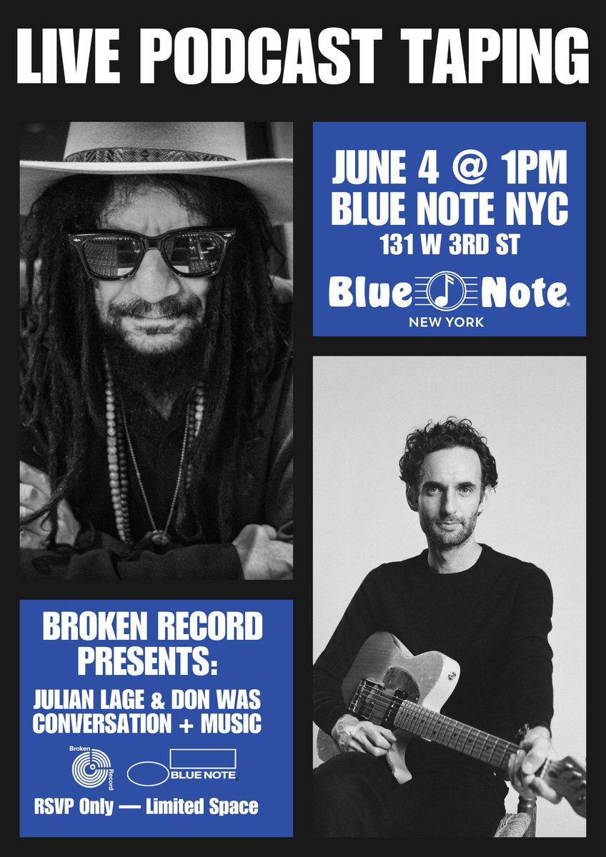 Join Julian, Don Was and host @itsjrichmond for a special live taping of the @BrokenRecord podcast to celebrate the 85th anniversary of @bluenoterecords at @BlueNoteNYC on June 4 at 1pm! RSVP now to reserve your spot — space is very limited: surveymonkey.com/r/RTMTR96