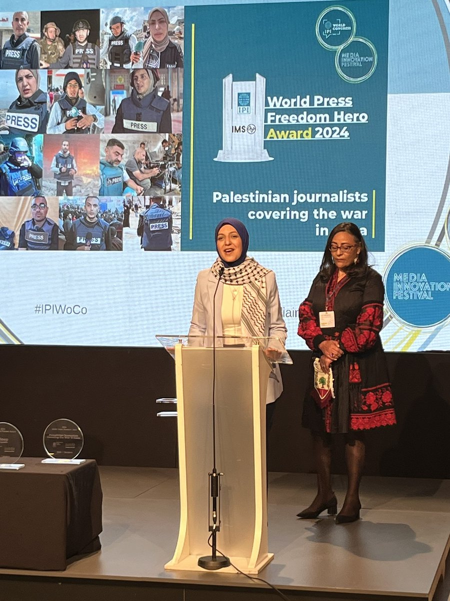 IPI World Press Freedom Hero Award 2024 goes to Palestinian journalists covering the war in Gaza 🏆 #ipiwoco #IPI #pressfreedomheroaward @globalfreemedia